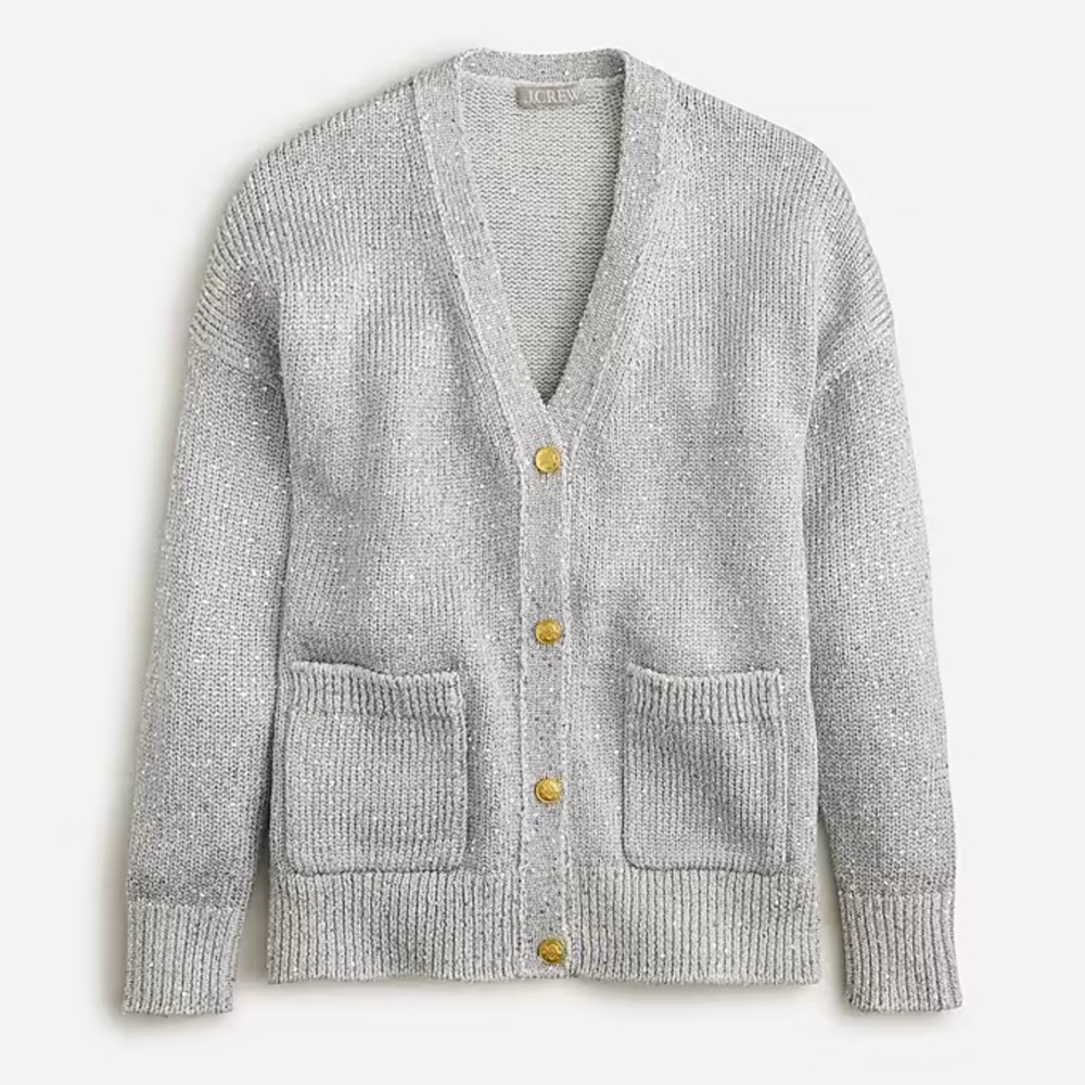 J. Crew Sequin V-Neck Cardigan Sweater with Gold Buttons